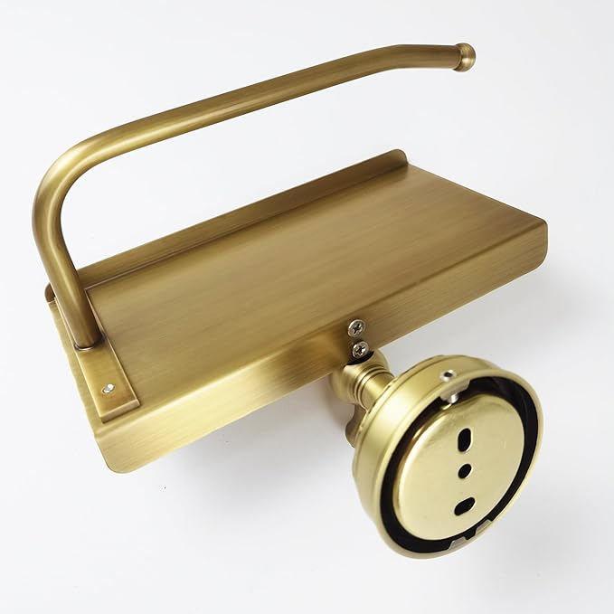 Toilet Paper Holder with Phone Shelf, Bathroom Toilet Paper Roll Holder Antique Bronze Brass Wall Mounted Bathroom Hardware Accessories,Porcelain Design