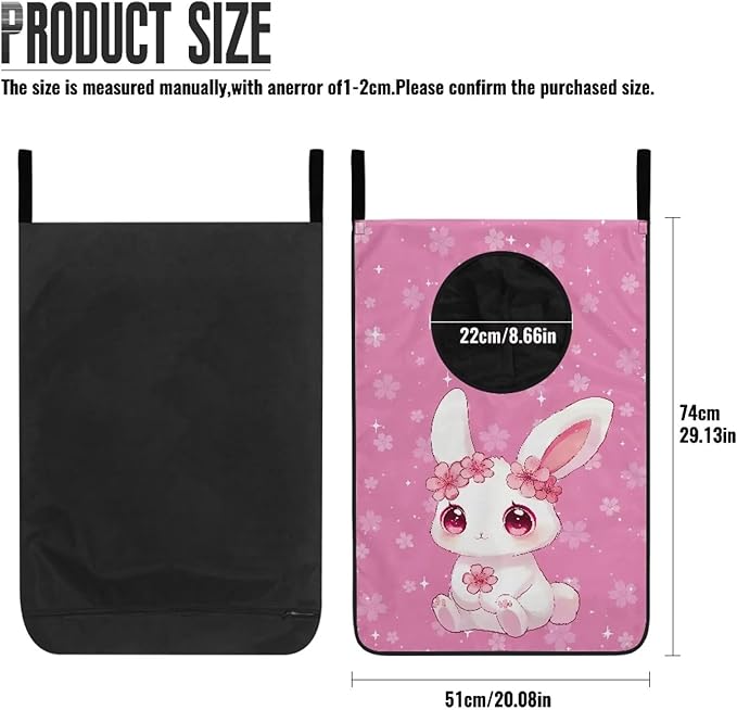 ZOUTAIRONG Cherry Blossom Rabbit Hanging Laundry Hamper Laundry Bag Washable Hamper for Clothes Laundry Basket Toys Storage Organizers for Home Bedroom Bathroom