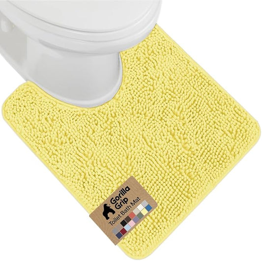GORILLA GRIP Plush Absorbent Shaggy Chenille Bath Rug Mat for Oval Toilet Base with Rubber Backing, Machine Washable Rugs, Soft Microfiber Contour Mats for Toilets, Bathroom Decor, Yellow