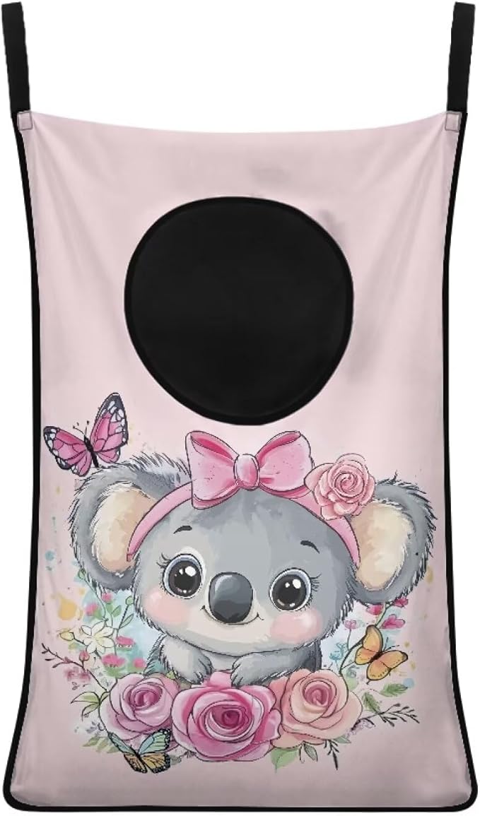 ZOUTAIRONG Pink Rose Koala Print Hanging Laundry Hamper Clothes Basket Over The Door Laundry Hamper Bag Storage Organizers for Kids Bedroom Dorm Closet Hampers