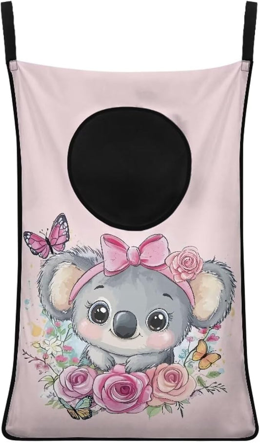 ZOUTAIRONG Pink Rose Koala Print Hanging Laundry Hamper Clothes Basket Over The Door Laundry Hamper Bag Storage Organizers for Kids Bedroom Dorm Closet Hampers