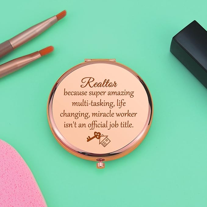 Realtor Gifts for Women Closing Gifts for Realtor Appreciation Gift Folding Makeup Mirror Thanks You Gift Compact Makeup Mirror for Real Estate Agent Salesperson New Realtor Broker