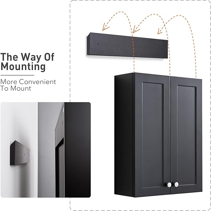 Matte Black Wall Mount Medicine Cabinet - Over Toilet Storage with 2 Adjustable Shelves, DTC Hinges & Metal Handles, Easy Assembly Bathroom Cabinet for Small Spaces