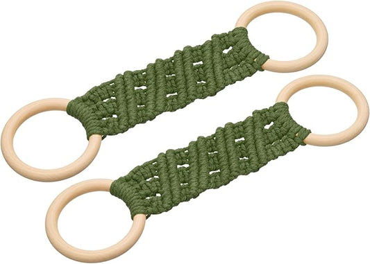 uxcell 2Pcs Kitchen Dish Towel Holder, 11"x3" Crochet Towel Ring with Hanging Loop for Cabinet House Oven Stove Door, Army Green