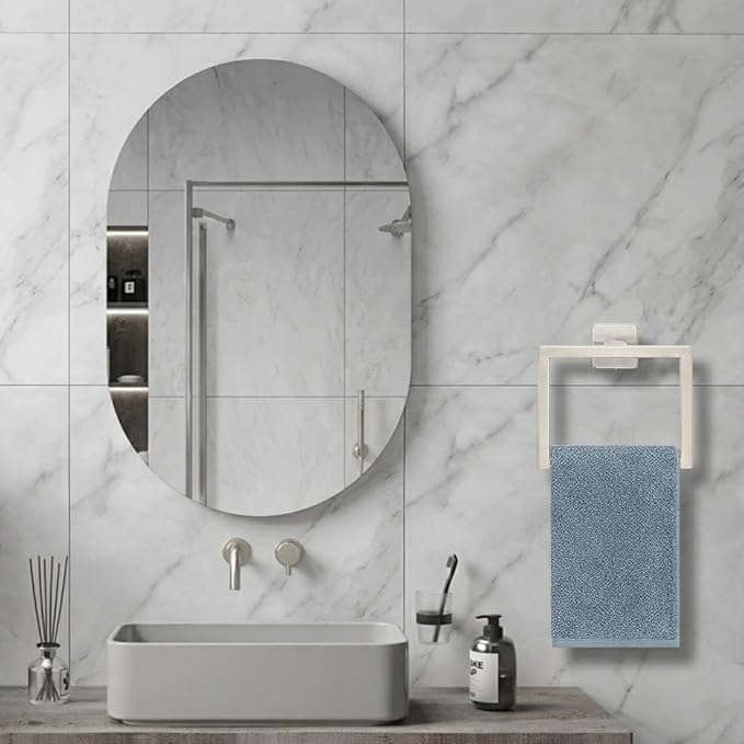 Bath Towel Ring, Square SUS304 Stainless Steel Hand Towel Holder for Bathroom Wall Mounted, Modern Towel Hanger for Bath, Kitchen, Brushed Nickel