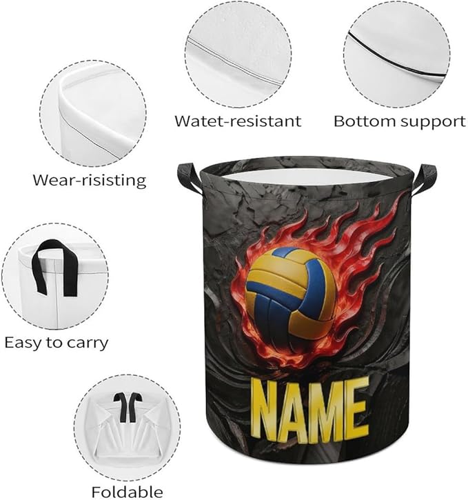 Personalized Volleyball Laundry Hamper Custom Name Funny Dirty Clothes Laundry Basket Portable Storage Basket For Home Bathroom Family Volleyball Lovers Xmas Birthday (style 18)