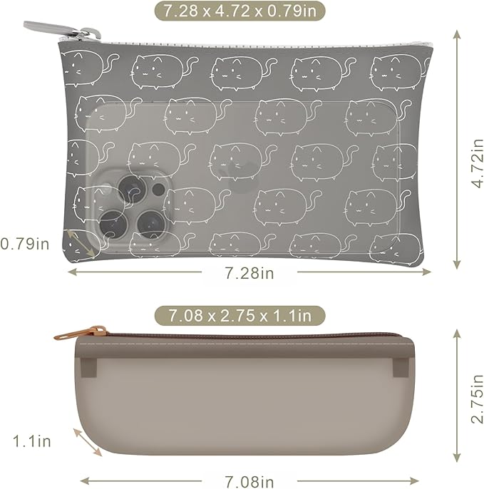 Manmihealth Cute Cat Silicone Makeup Bag, Cosmetic Bags for Women, Makeup Brushes Holder Travel, Portable Purse Pouch for Travel Essentials, Zipper Storage Organizer Bag