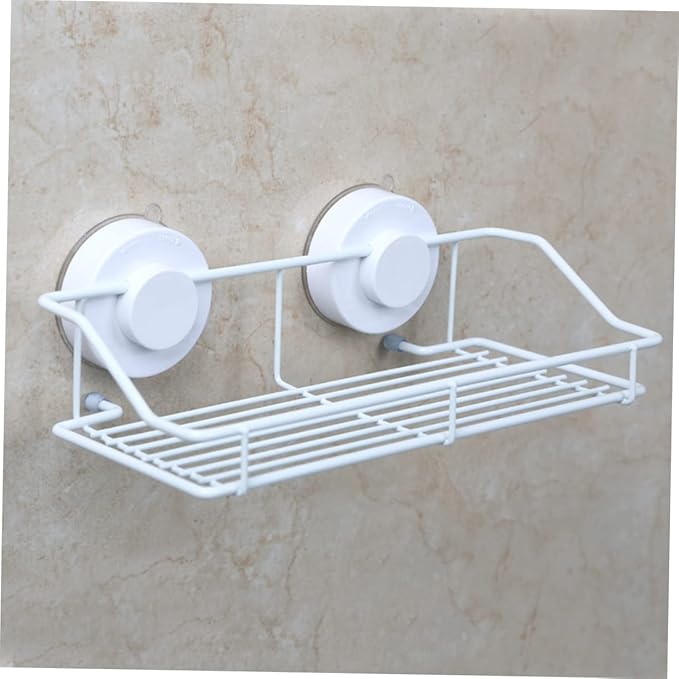 Ciieeo Wall Mounted Bathroom Shelf Suction Cups Space-Saving Storage Rack for Toiletries and Kitchen Items Easy to Install White Organizer
