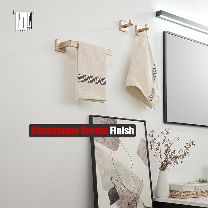 JQK Hand Towel Holder Towel Ring Champagne Bronze, 10.2 Inch 304 Stainless Steel Bathroom Hand Towel Bar Wall Mount, THH250L9-CB