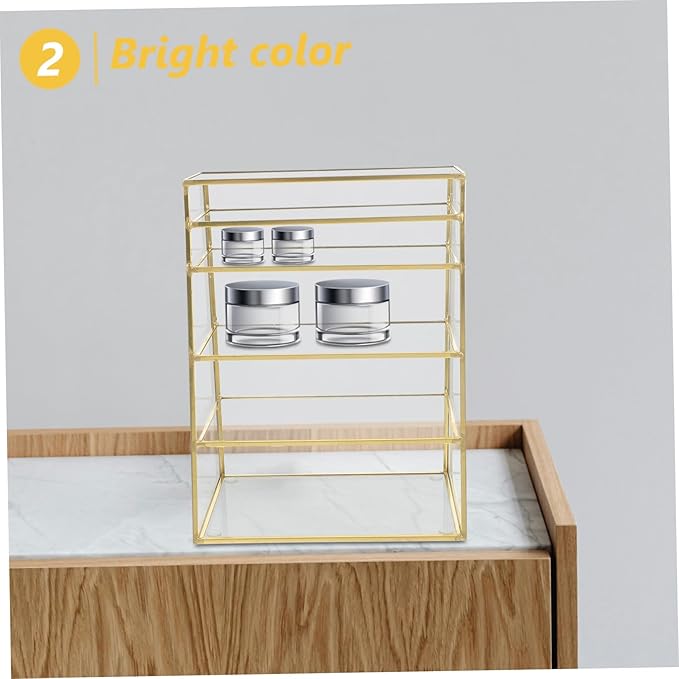 FOMIYES 1pc Multilayer Makeup Organizer Storage Rack Brass Glass Cosmetic Holder for Lipstick and Powder Stylish Desktop Makeup Display Storage for Home and Vanity
