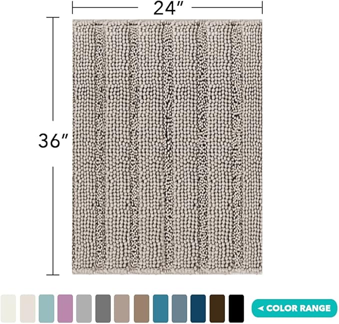Turquoize Chenille Bath Rugs Non Slip Bath Mat, 24 x 36, Taupe, Shaggy, Soft & Absorbent, Area Rug