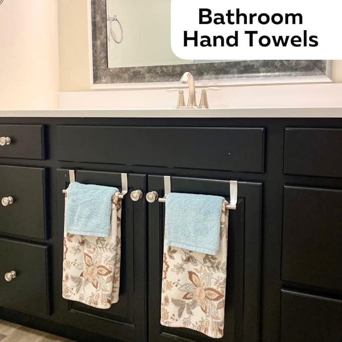 Evelots Towel Hook, Bar Over Cabinet Door - Kitchen, Bathroom - 2 Pack- Hand, Dish Towel Rack Holder - Inside or Outside Door - Brushed Stainless Steel - No Rust - No Scratch - No Installation