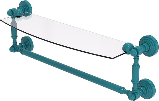 Allied Brass WP-33TB/18-GLT Waverly Place Collection 18 Inch Glass Vanity Shelf with Integrated Towel Bar, Glokzin Teal