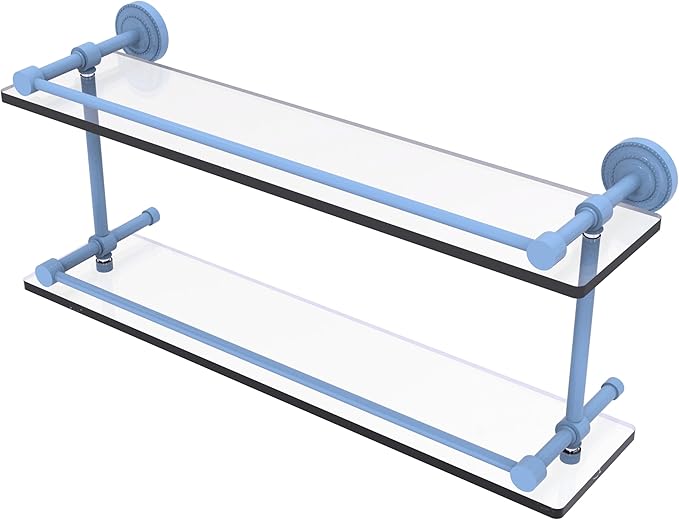 Allied Brass DT-2/22-GAL-FTB Dottingham 22 Inch Double Glass Shelf with Gallery Rail, Flat Troll Blue