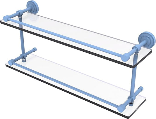 Allied Brass DT-2/22-GAL-FTB Dottingham 22 Inch Double Glass Shelf with Gallery Rail, Flat Troll Blue