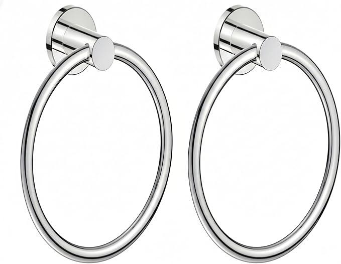 FORIOUS Towel Ring, SUS304 Stainless Steel Modern Hand Towel Holder Rack Hanger Round for Bathroom Wall Mounted, Ideal for Bath, Kitchen, RV, Chrome(2 Pack)