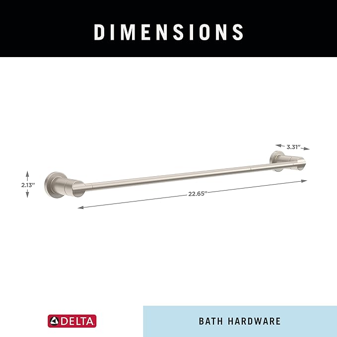 Delta Nicoli (1-Pack) 18'' w/ 6" Extender Towel Rack for Bathroom SpotShield Brushed Nickel Extendable 18-24" Towel Bar for Bathroom Wall Towel Holder Rod Wall Mounted NIC18-DN