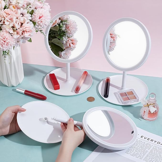 10Pcs Makeup Mirror, Spa Party Mirror Travel Makeup Desk Mirrors with Cosmetic Tray Sleepover Accessories Spa Day Supplies for Slumber Birthday Party Favors Tabletop Bathroom, White