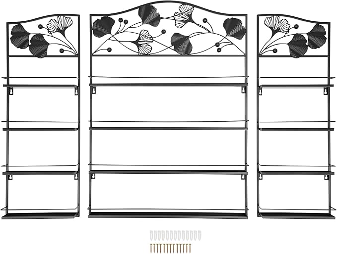 3Pcs Wall-Mounted Nail Polish Racks, 4-Tier Metal Makeup Display Wall Shelf Storage Organizer for Cosmetic Perfume Lipstick Home Spa Nail Salon (Black)