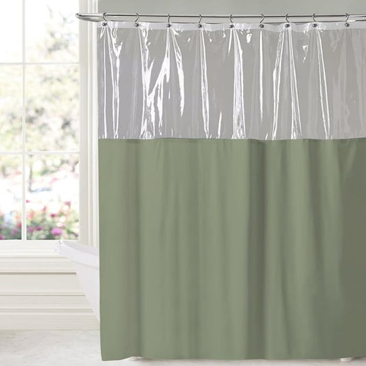 10 Gauge Vinyl Shower Curtain 72" x 72" with Clear See Through, Standard, Sage