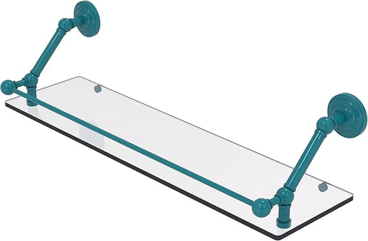Allied Brass PQN-1-30-GAL-GLT Prestige Que New 30 Inch Floating Glass Shelf with Gallery Rail, Glokzin Teal