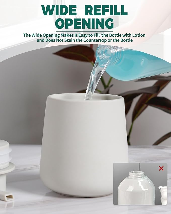BosilunLife Bathroom Accessories Set 3 pcs - Bathroom Ceramic Foaming Soap Dispenser Set Farmhouse Bathroom Decor, Foam Soap Dispenser and Toothbrush Holder with Tray, Light Grey