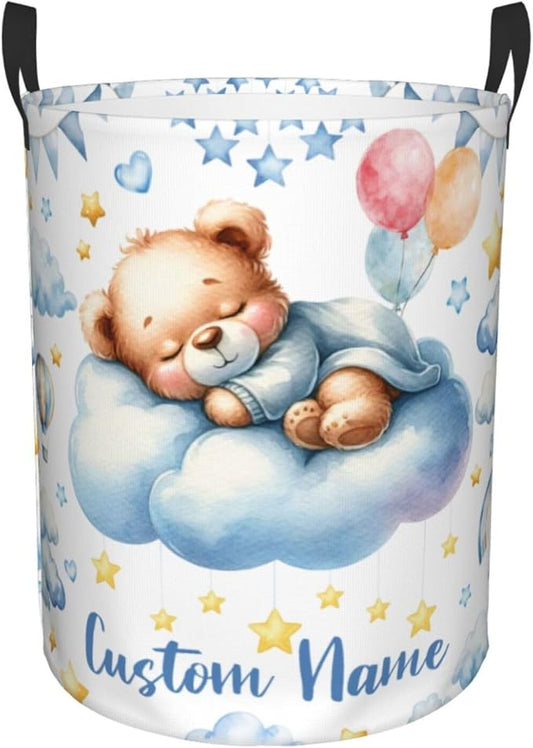 Personalized Bear Laundry Baskets,Custom Bear Gifts for Kids Boys Girls Adults Room,Collapsible Clothes Storage Organizer,16.5 X 13.8in