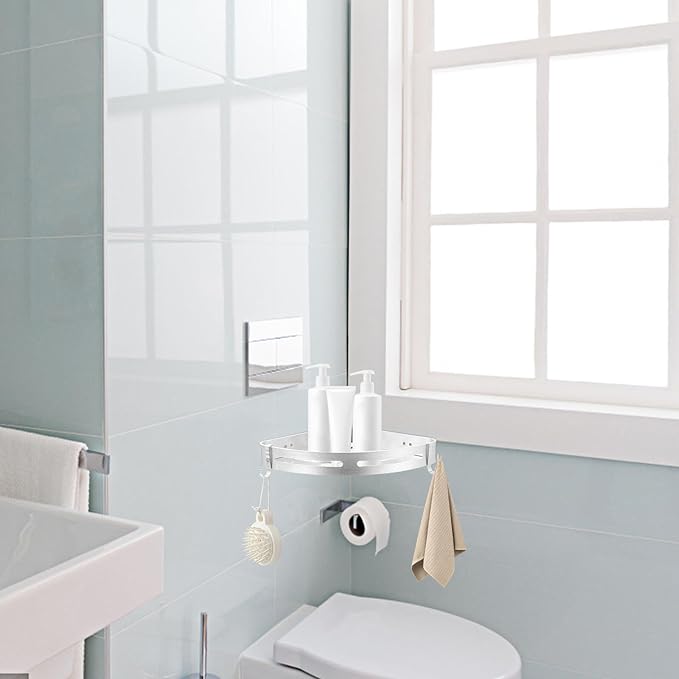 DOITOOL Triangle Wall-Mounted Storage Rack Aluminum Space-Saving Shelf for Bathroom Kitchen Toilet Silver Organizer with Large Capacity and Creative Design