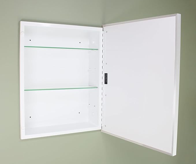 Fox Hollow Furnishings 16x20 Parker Metro Metal Framed Rectangle Recessed Bathroom Medicine Cabinet, Floating Mirror, 14x18 in-Wall Opening, Adjustable Glass Shelves, Magnet Close, Brushed Nickel
