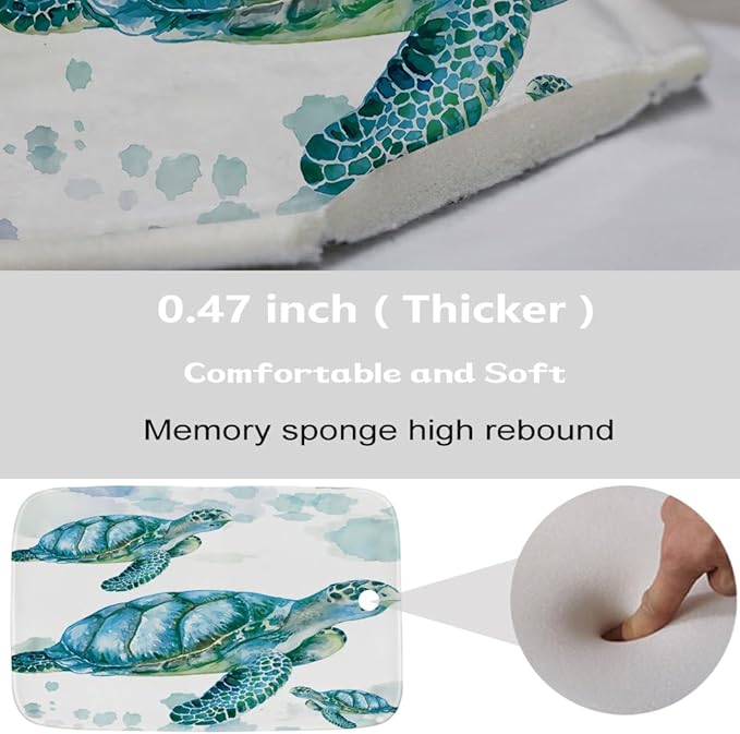 Beach Nautical Sea Turtle Bathroom Sets with Ocean Family Coral Shower Curtain and 20 x 31 Rugs Bathroom Accessories Sets Decor with Bath Rug, Bath Mat, U-Shaped Contour and Hooks 72 x 72 Inch Blue