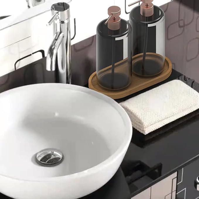 Bamboo soap Dispenser Tray, Bathroom Countertop Tray Kitchen Tray Bamboo T ray Sink T ray Dresser Jewelry Ring Dish, Comestic Holder Bathtub Organizer, Ideal for Jewelry, Cosmetics, and Small Items