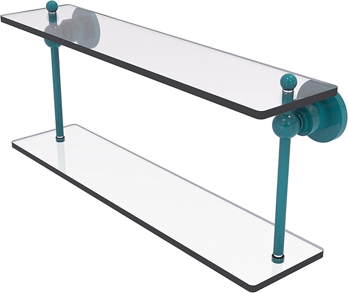 Allied Brass AP-2/22-GLT Astor Place Collection 22 Inch Two Tiered Glass Shelf, Glokzin Teal