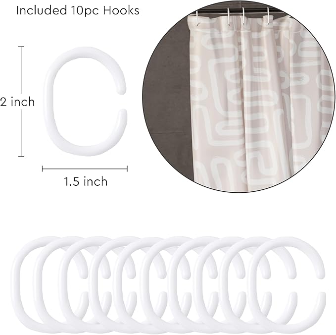 Encasa XO Shower Curtains for Bathroom 72x84 in with 10 Hooks | Waterproof Shower Liner Curtain | Premium Polyester Machine Washable Curtain for Bathroom - Boho Maze Beige