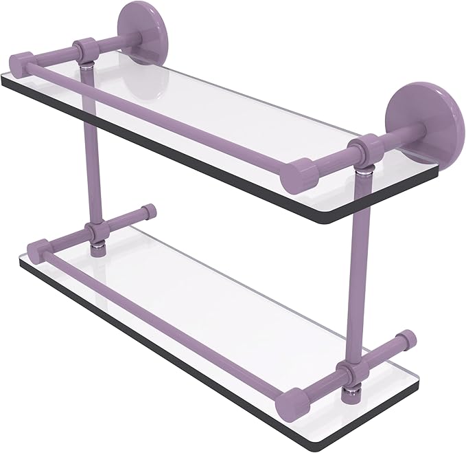 Allied Brass Prestige Skyline Collection Tempered Double Glass Shelf with Gallery Rail Lavender 16 Inch