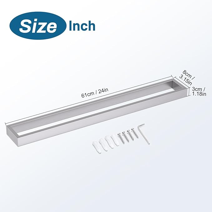 TNOMS Single Towel Bar Towel Holder Bathroom Hardware Accessories,Stainless Steel Wall-Mounted Towel Rack Towel Rail,24 Inches Brushed Nickel