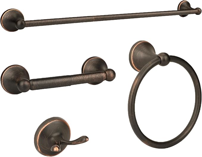 4 Piece Antique Bathroom Hardware Accessories Set Oil Rubbed Bronze,24 Inch Towel Bar Set,Towel Rack for Bathroom,Bathroom Towel Holder Bronze