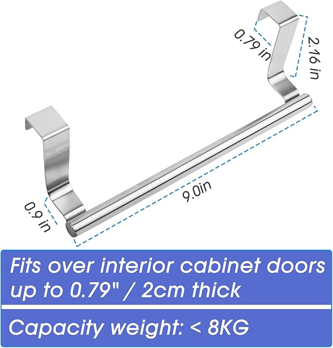 Mziart Modern Towel Bar with Hooks for Bathroom and Kitchen, Brushed Stainless Steel Towel Hanger Over Cabinet (9 inch)