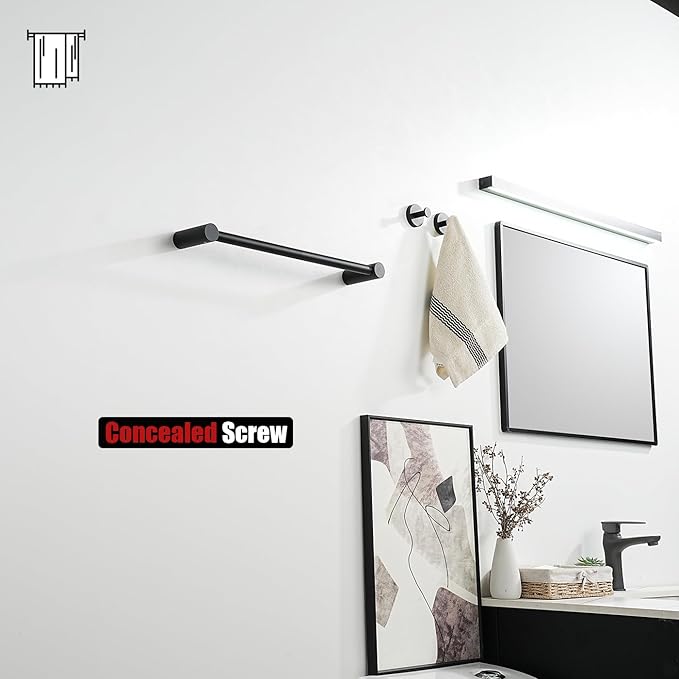 JQK Towel Bar Black, 18.5 Inch 304 Stainless Steel Thicken 0.8mm 2 Pieces Towel Rack Bathroom Wall Mount, Useable Length 16 Inch, TB610L16-PB