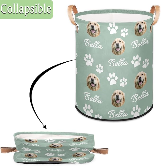 Custom Dog Print Laundry Hamper, Personalized Laundry Baskets with Handles Dirty Clothes Hamper Storage Basket