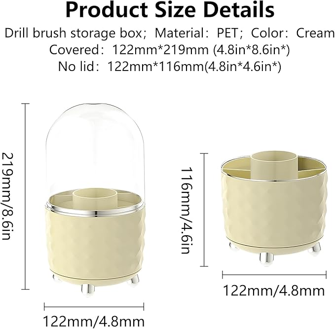 DASITON Makeup Brush Holder Organizer,360°Rotating Makeup Organizer and Storage,Spinning Cosmetic Organizer Pen Holder,Makeup Brushes Holder for Vanity Desktop Bathroom Countertop(Cream 01)