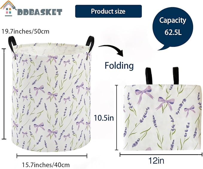 Kids Laundry Basket Flower Hamper for Nursery Girls Hamper Cute Kids Storage Bin Organizer Room Decor for Home(Purple flowers)