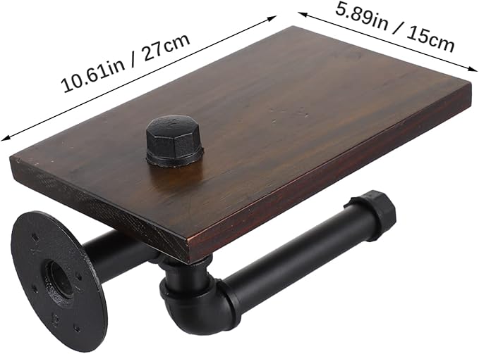 POPETPOP Nordic Style Wall-Mounted Storage Rack Retro Iron Pipe Bathroom Shelf Shampoo and Tissue Holder Space-Saving Organizer for Home