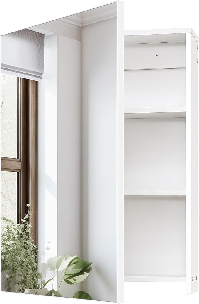 CHOEZON Wall-Mounted Bathroom Vanity with Mirror, Medicine Cabinet with Storage Function, Hanging Storage Cabinet, Adjustable Shelves, White