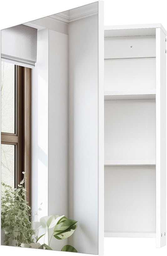 CHOEZON Wall-Mounted Bathroom Vanity with Mirror, Medicine Cabinet with Storage Function, Hanging Storage Cabinet, Adjustable Shelves, White