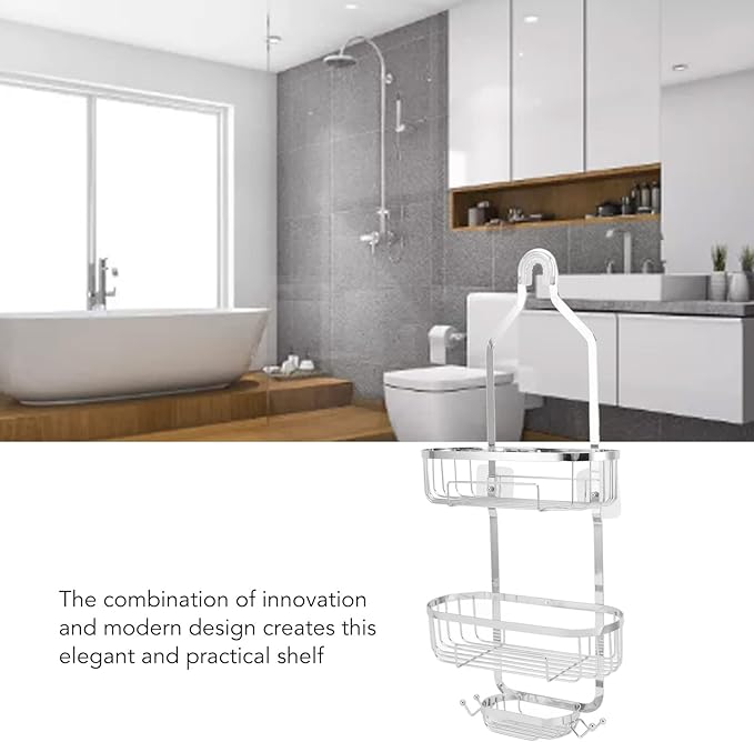 Metal Iron Wall Mounted Bathroom Basket, Punch Free Bathroom Shelves, 2 Layer Wall Mount Storage Basket for Bathroom with Adhesive Backing for Tile Glass Marble Surfaces (Electroplated)