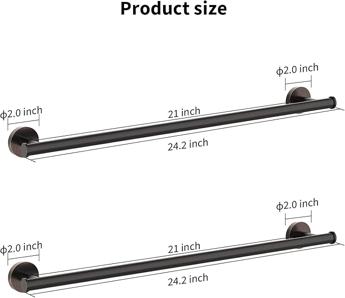 Cilee 2 Pieces Oil Rubbed Bronze Towel Bar Set, Hand Towel Holder Bathroom Hardware Set,24 Inch Towel Racks for Bathroom,Stainless Steel Wall Mount