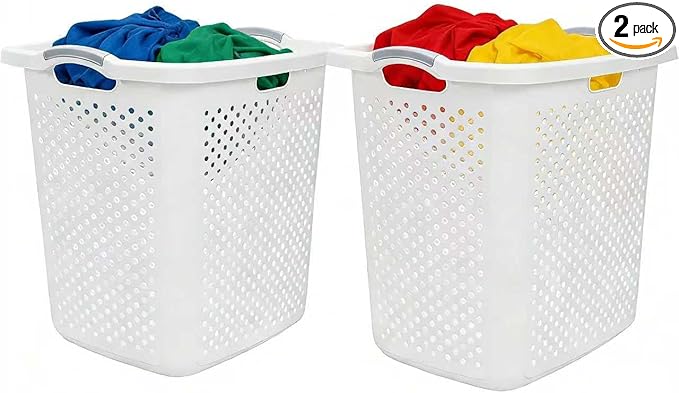 2 Pack 2.5 Bushels Plastic Laundry Baskets, Equipped with Reinforced Comfortable Handles, With Breathable Design, Suitable for Sorting Clothes, Suitable for Use in Households, Dormitories, Apartments.