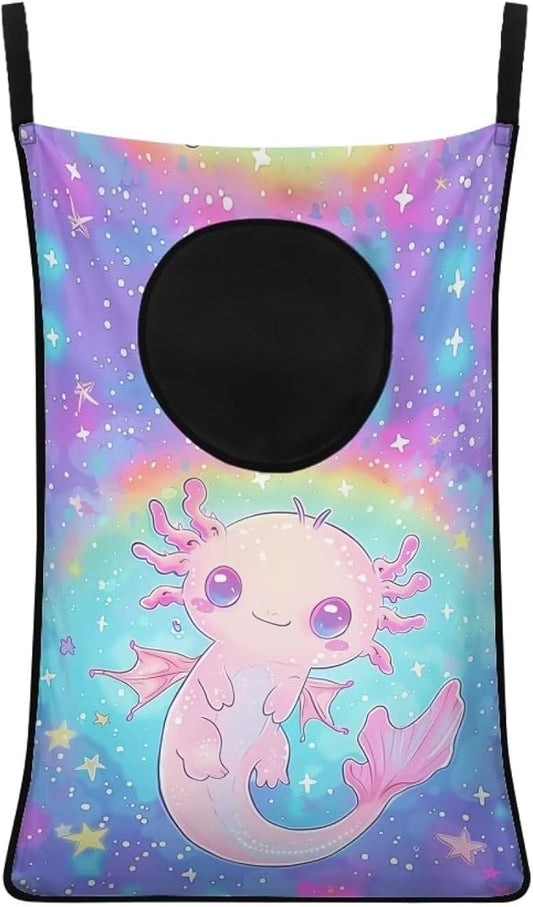 ZOUTAIRONG Rainbow Axolotl Hanging Laundry Bag Basketball Over The Door Laundry Hamper Zipper Laundry Basket Girls Purple Storage Organizers for Bedroom/Bathroom/Dorm/Closet