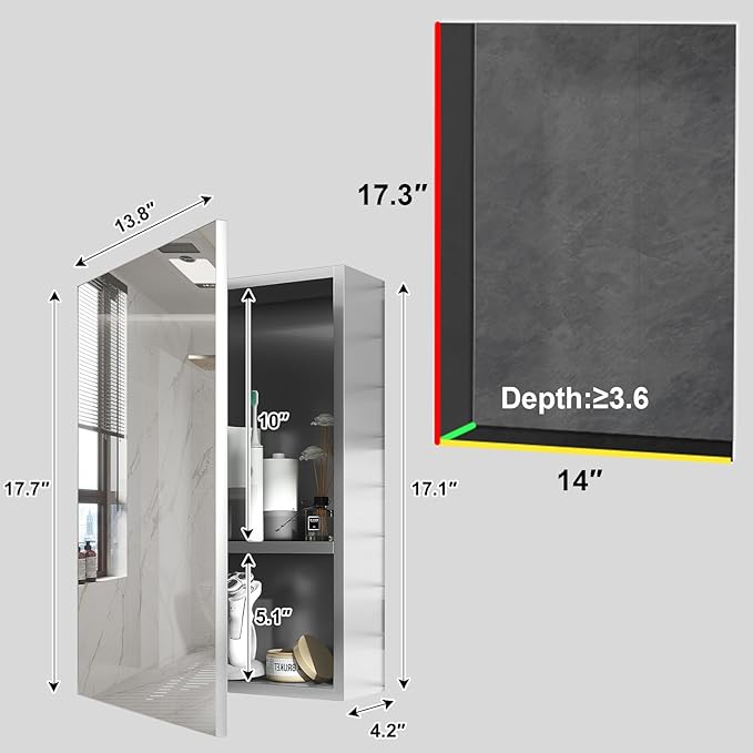 18x14 Inch Bathroom Medicine Cabinet with Mirror, Pre-Assembled Bathroom Medicine Cabinets, Surface/Recessed Wall Mounted Farmhouse Large Medicine Cabinet, Sliver