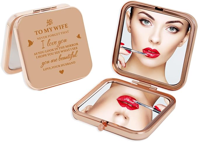 Gifts for Wife - Beautiful Wife Gift Compact Mirror Rose Gold, Birthday Gifts for Women, Wedding Anniversary, Valentines Day, Mothers Day for Wife